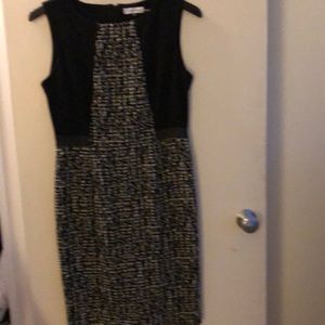 Calvin Klein black and white sheath dress.